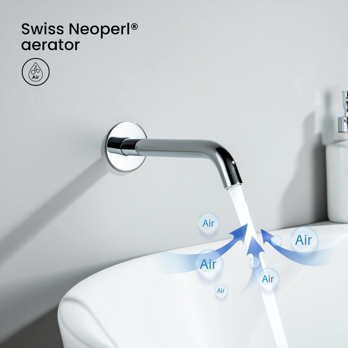 Aquavit Circular bath spout with Swiss Neoperl aerator for a smooth splash-reducing stream