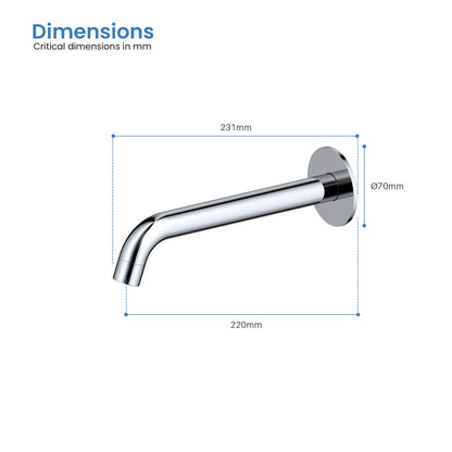 Aquavit Circular AT090055 bath spout dimensions with 220 mm reach and Ø70 mm wall plate