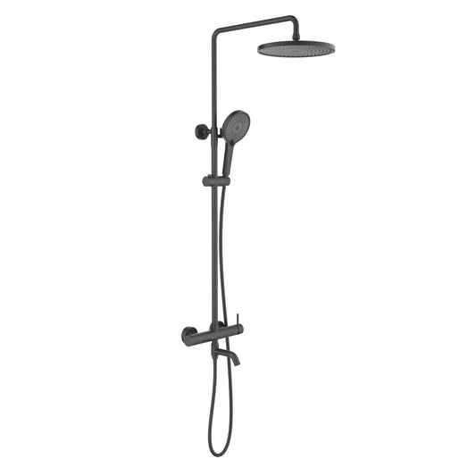 Aquavit Circular matte black three-outlet shower column with brass bath spout AT096301