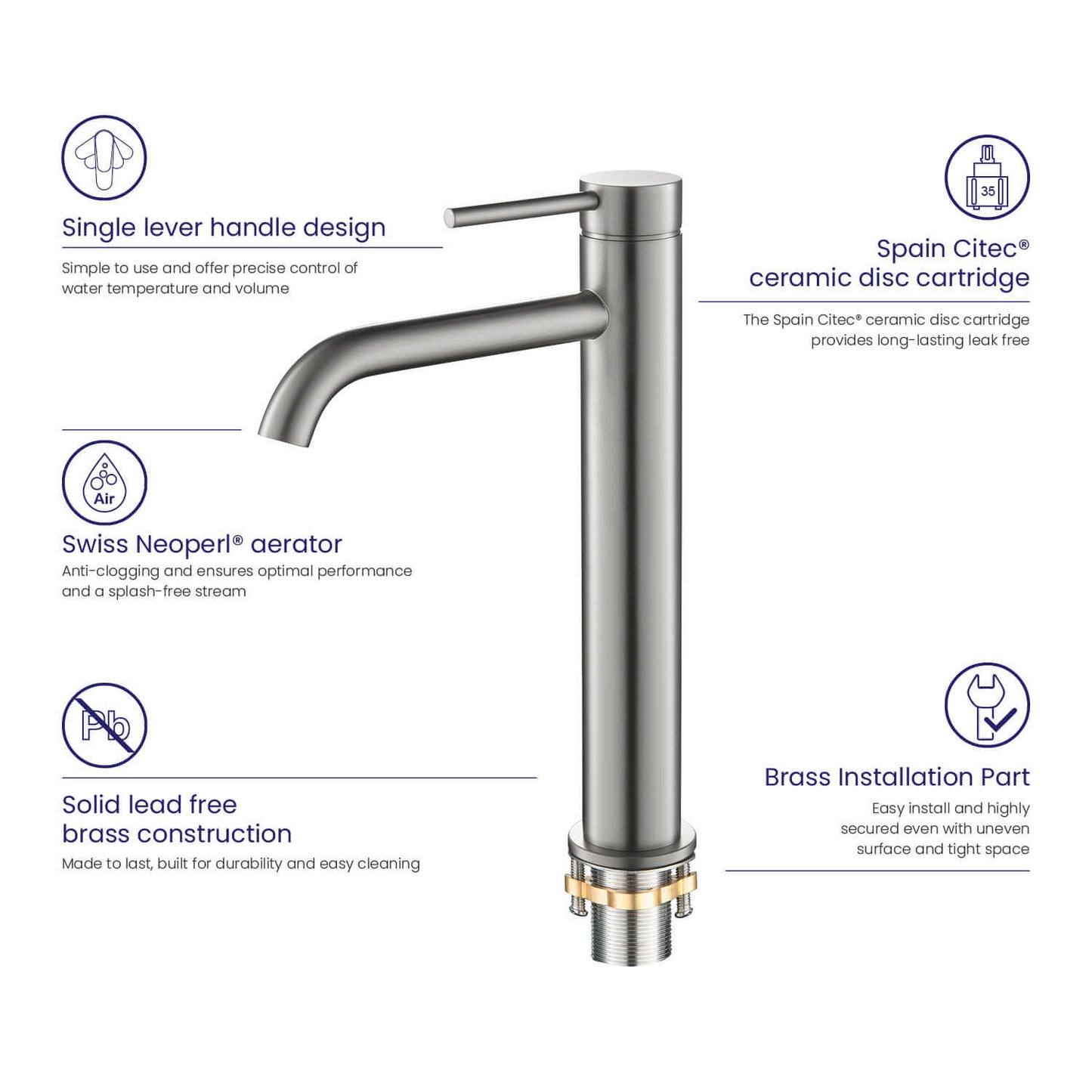 Circular Single hole vessel basin faucet AT090112