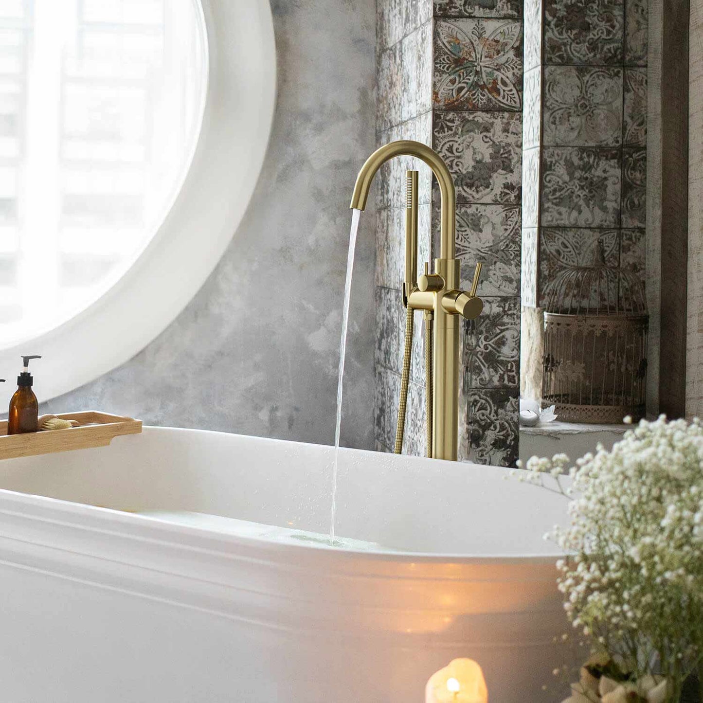 Aquavit Circular Freestanding Tub Faucet with high arc spout TF0903011