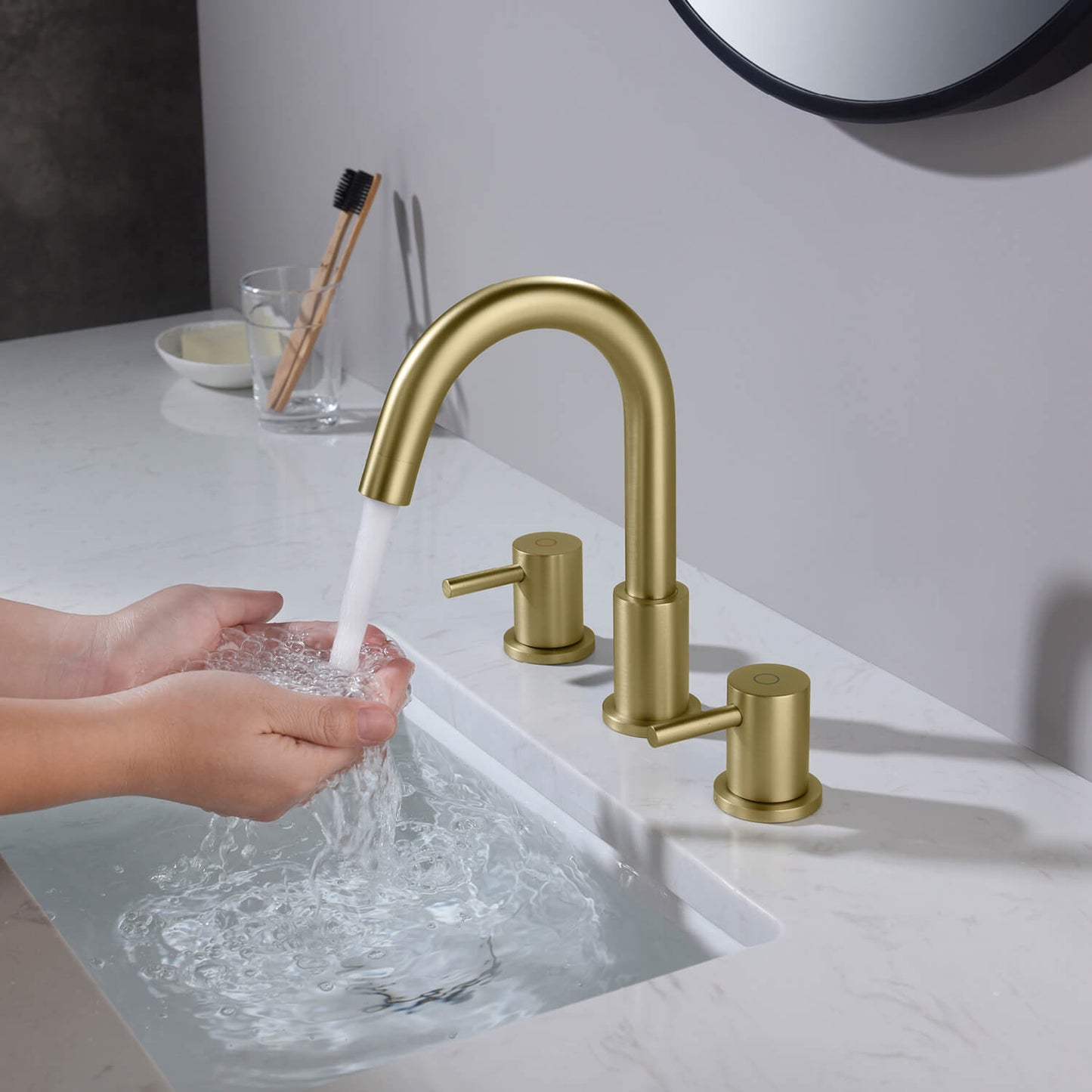 Modern Widespread Basin Mixer with Quick-Connect Installation AT090314