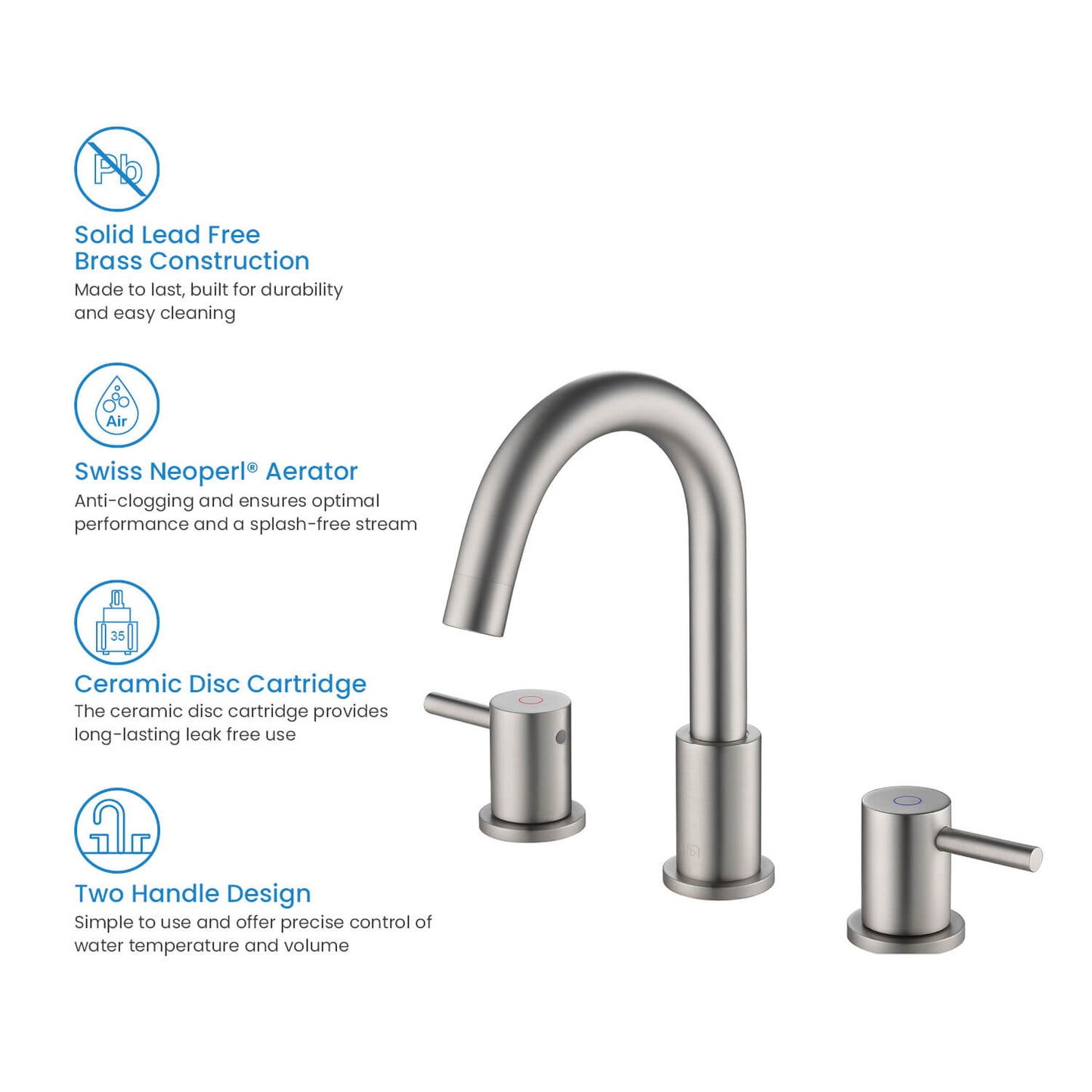 Modern Widespread Basin Mixer with Quick-Connect Installation AT090314