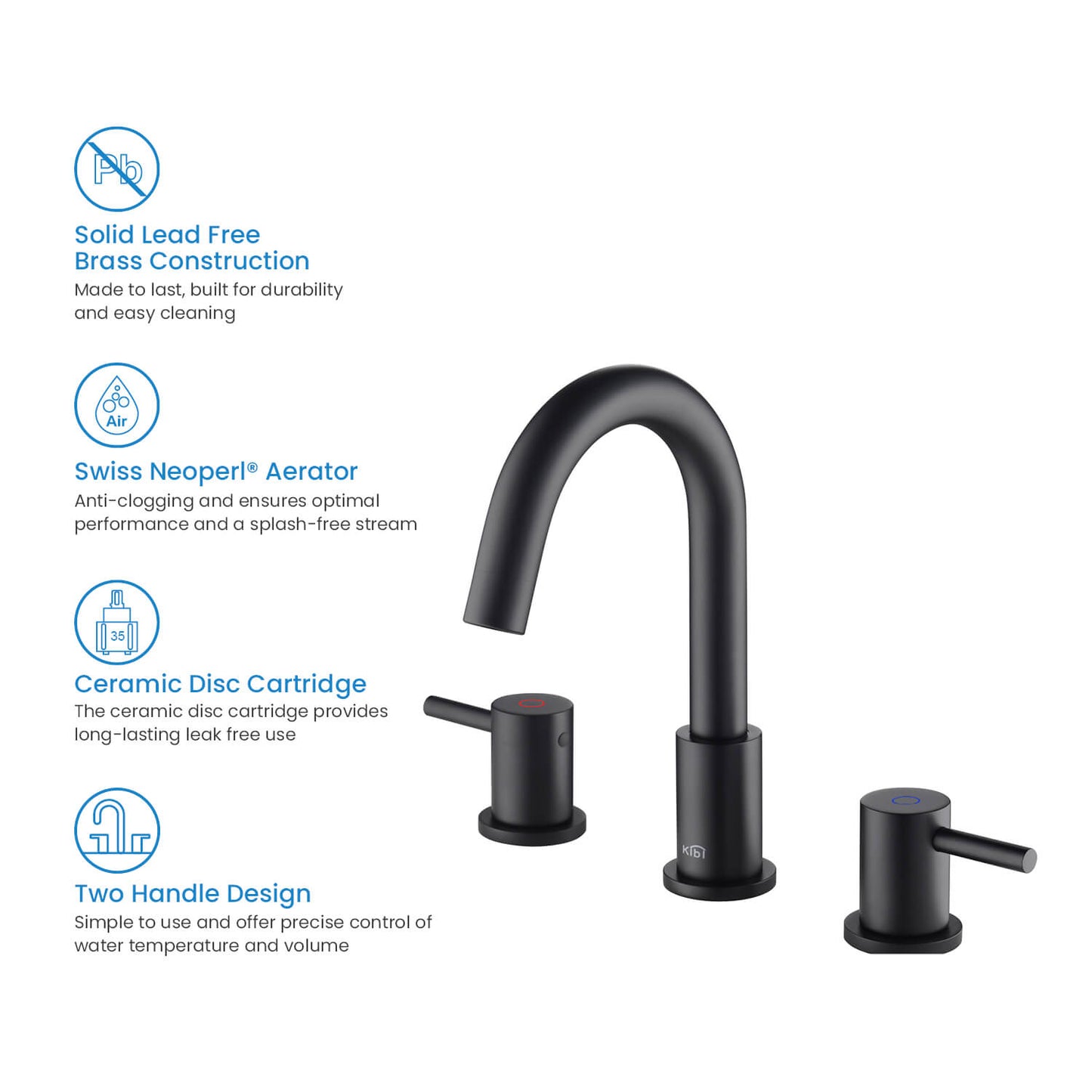 Modern Widespread Basin Mixer with Quick-Connect Installation AT090314