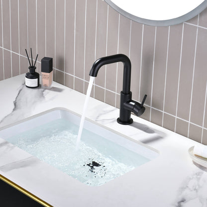 Aquavit Circular matte black basin faucet AT090711 in modern bathroom setting