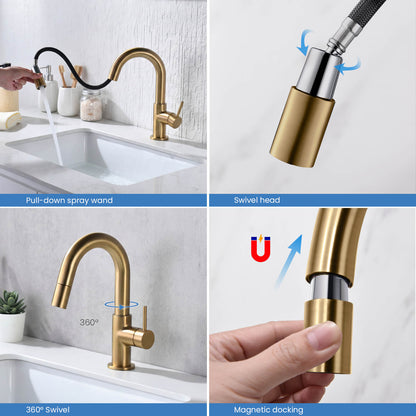 Aquavit Circular Series Pull Out Bathroom Faucet Magnetic Docking Lead Free Brass AT090811
