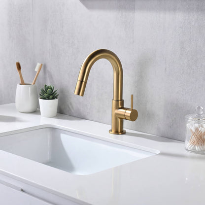 Aquavit Circular Series Pull Out Bathroom Faucet Magnetic Docking Lead Free Brass AT090811