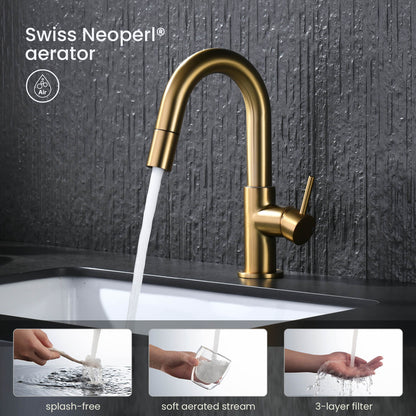 Aquavit Circular Series Pull Out Bathroom Faucet Magnetic Docking Lead Free Brass AT090811
