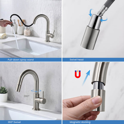 Aquavit Circular Series Pull Out Bathroom Faucet Magnetic Docking Lead Free Brass AT090811