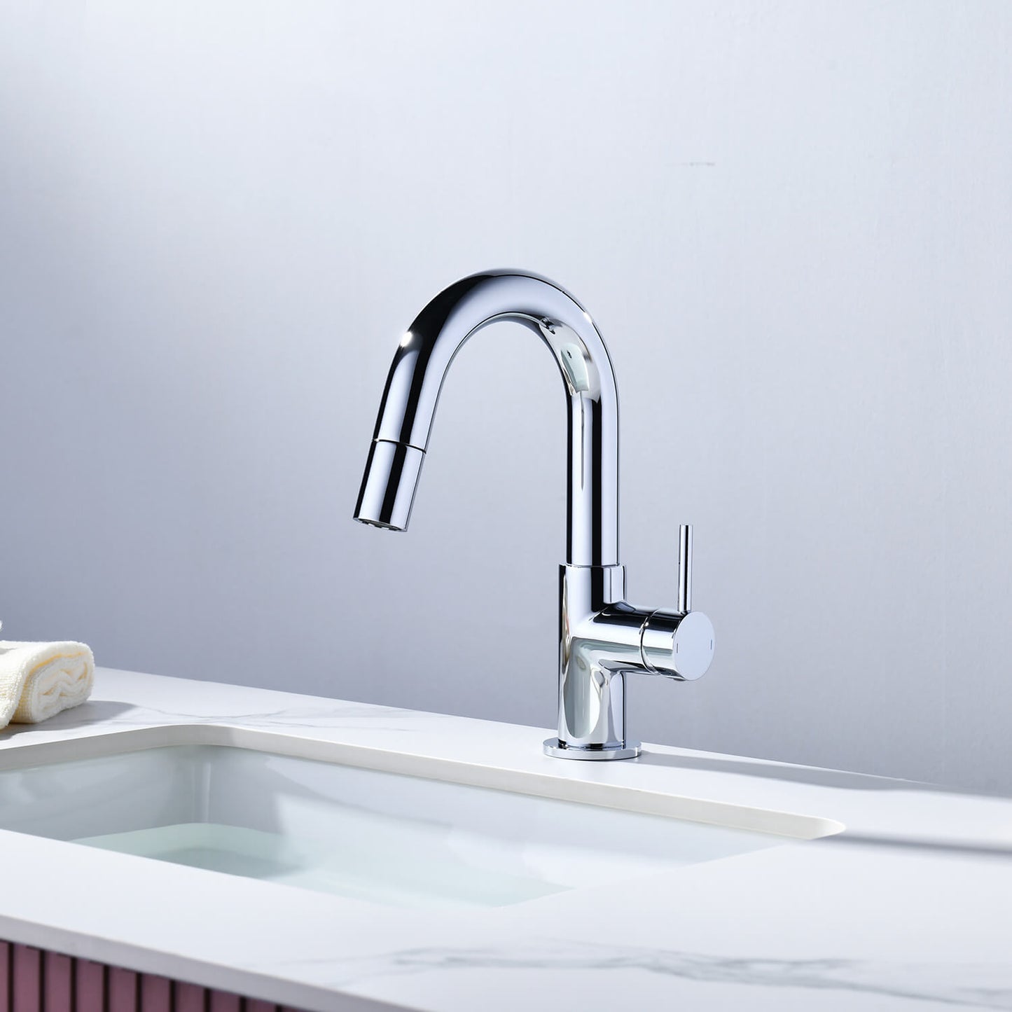 Aquavit Circular Series Pull Out Bathroom Faucet Magnetic Docking Lead Free Brass AT090811