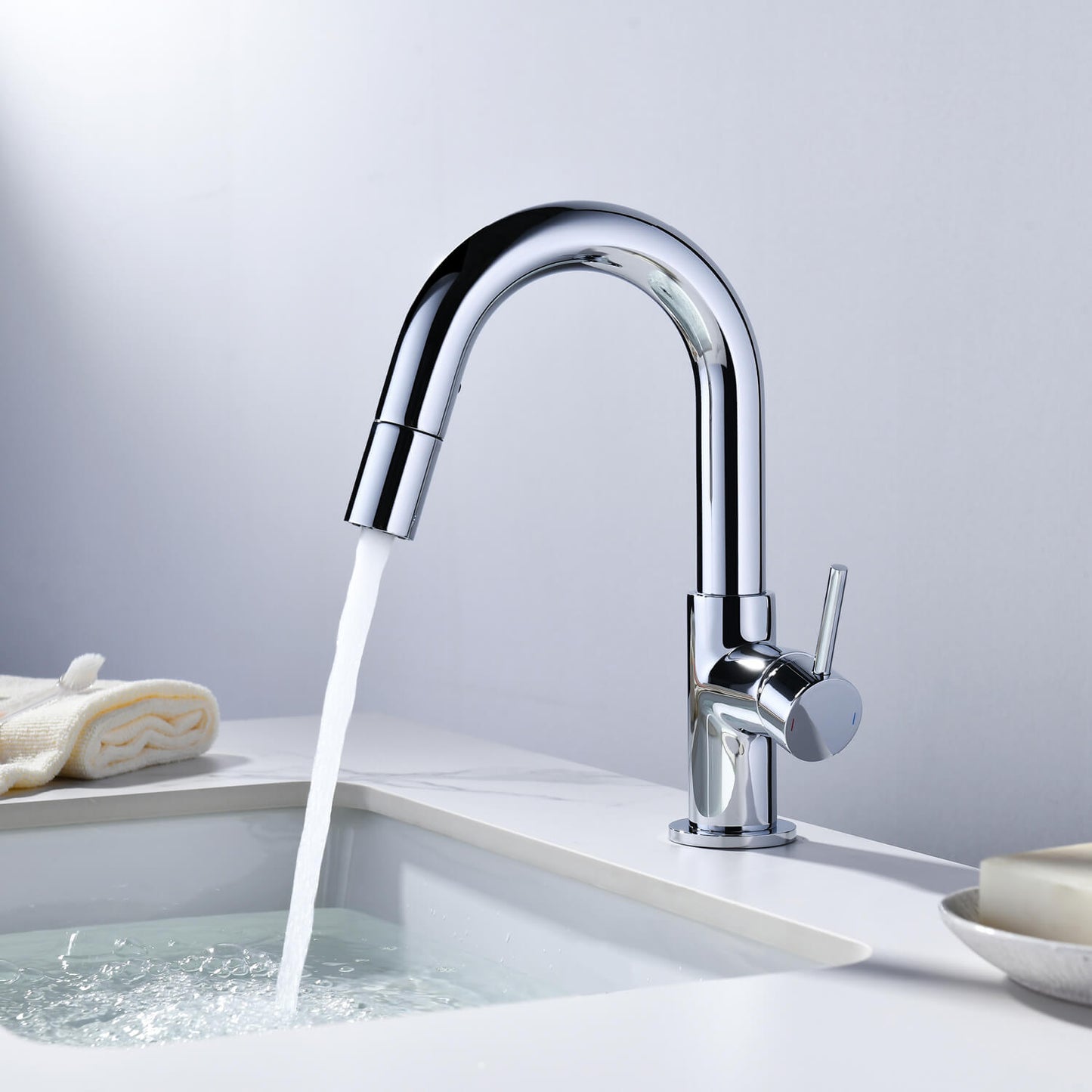 Aquavit Circular Series Pull Out Bathroom Faucet Magnetic Docking Lead Free Brass AT090811