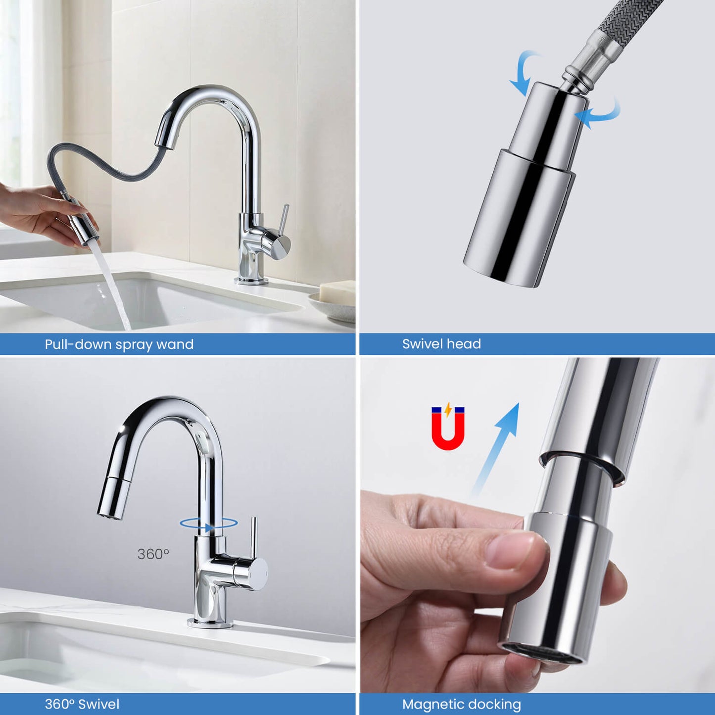 Aquavit Circular Series Pull Out Bathroom Faucet Magnetic Docking Lead Free Brass AT090811