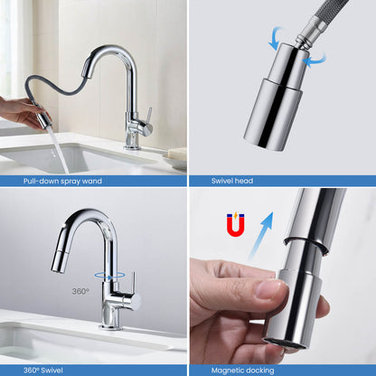 Aquavit Circular Series Pull Out Bathroom Faucet Magnetic Docking Lead Free Brass AT090811