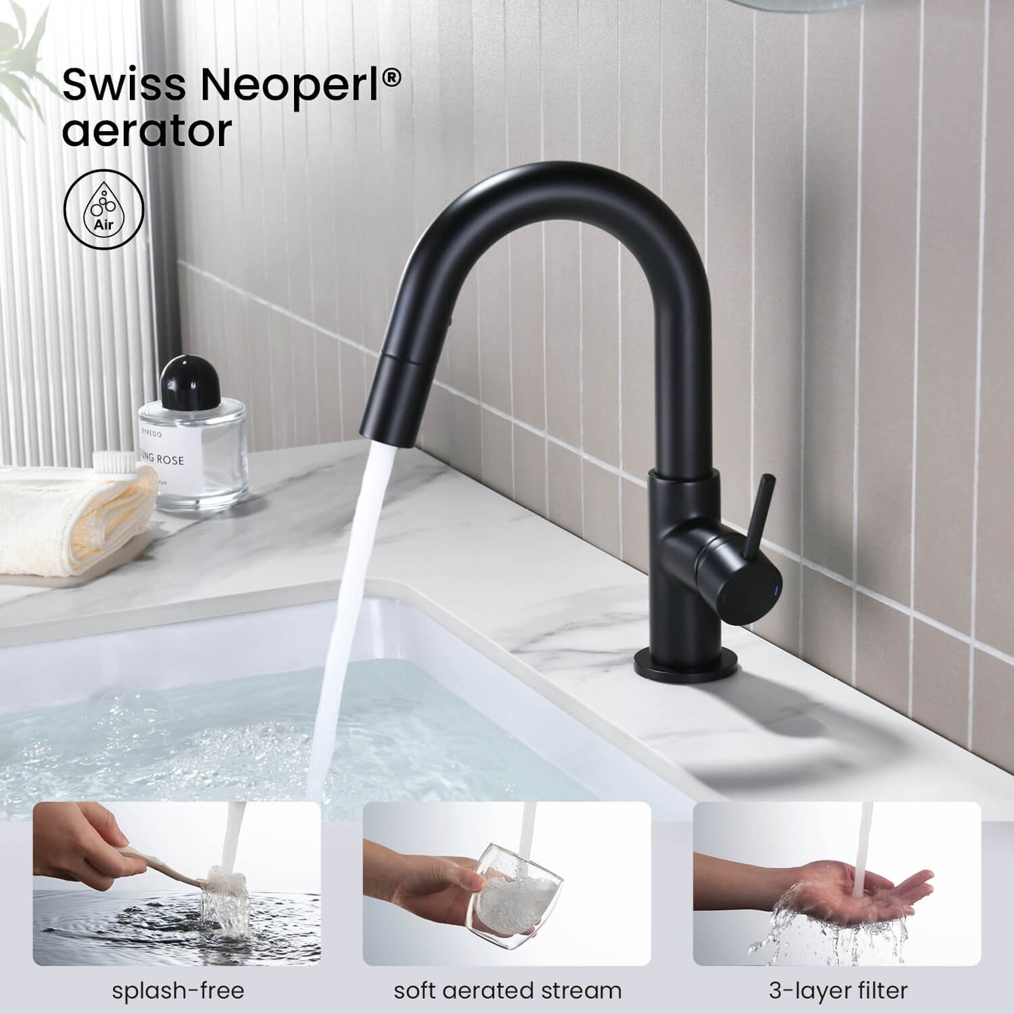 Aquavit Circular Series Pull Out Bathroom Faucet Magnetic Docking Lead Free Brass AT090811