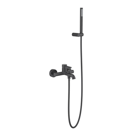 Aquavit Circular matte black solid brass bath shower mixer set with brass hand shower AT092203