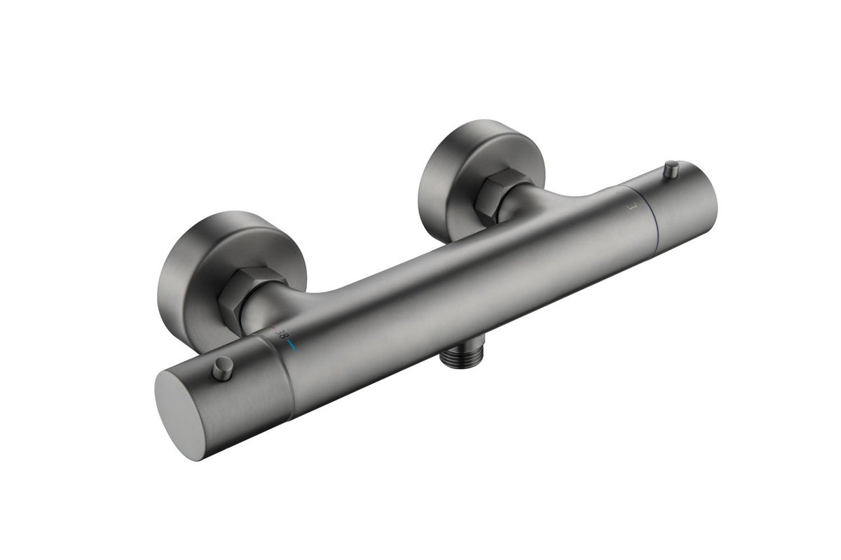 Aquavit Circular brushed gunmetal cool-touch thermostatic shower mixer AT092300