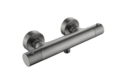 Aquavit Circular brushed gunmetal cool-touch thermostatic shower mixer AT092300