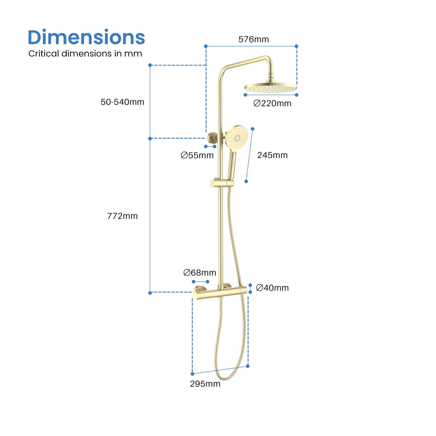 Aquavit AT097502 thermostatic shower column dimensions