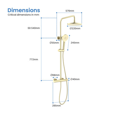 Aquavit AT097502 thermostatic shower column dimensions