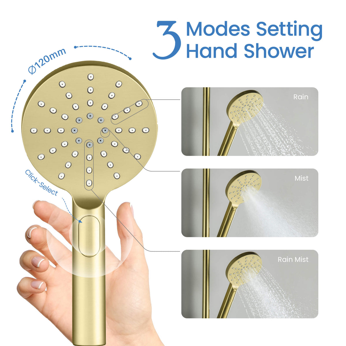 AT097502 ABS hand shower with three selectable spray modes