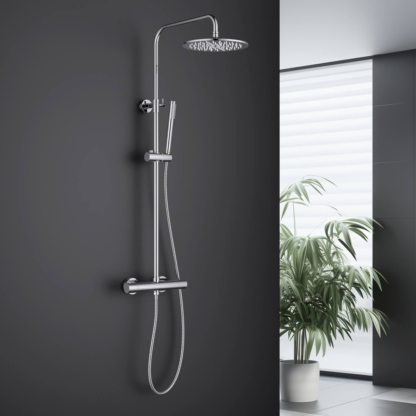 Aquavit Circular chrome two-outlet thermostatic shower column AT097503