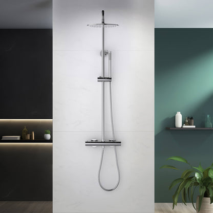Aquavit Circular chrome thermostatic shower column in a contemporary bathroom