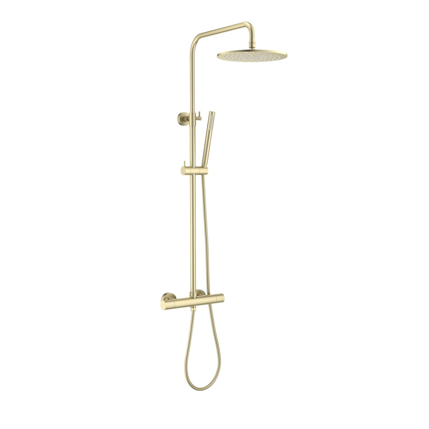 Aquavit Circular brushed gold thermostatic shower column with brass adjustable holder AT097504