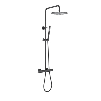 Aquavit Circular matte black thermostatic shower column with brass adjustable holder AT097504