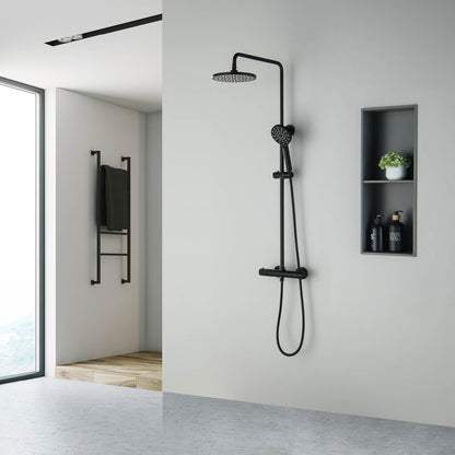 Aquavit AT097502 matte black shower column with overhead and hand shower