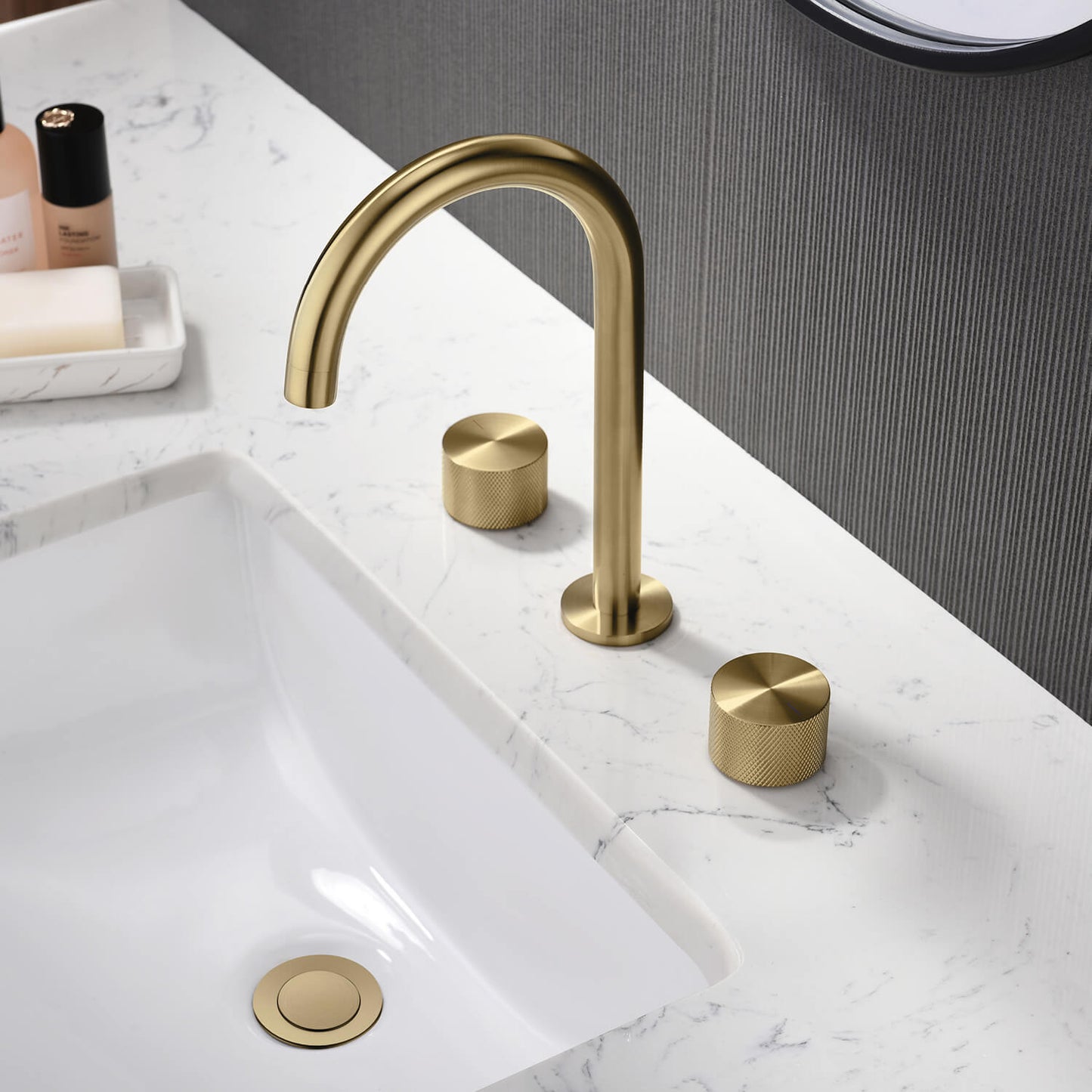 Circular X Modern Knurled Handle Brass Three-Hole Basin Mixer AT100014