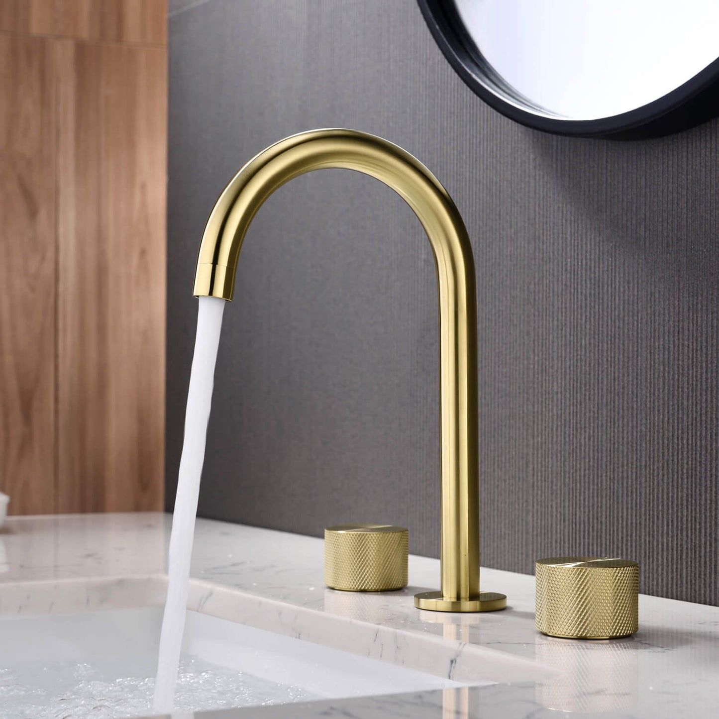 Circular X Modern Knurled Handle Brass Three-Hole Basin Mixer AT100014