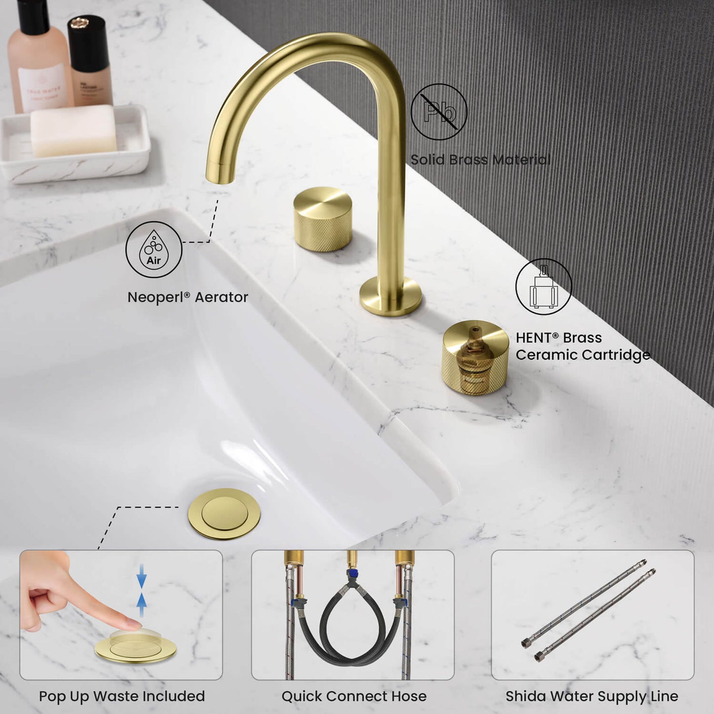 Circular X Modern Knurled Handle Brass Three-Hole Basin Mixer AT100014