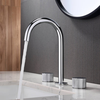 Circular X Modern Knurled Handle Brass Three-Hole Basin Mixer AT100014