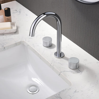 Circular X Modern Knurled Handle Brass Three-Hole Basin Mixer AT100014
