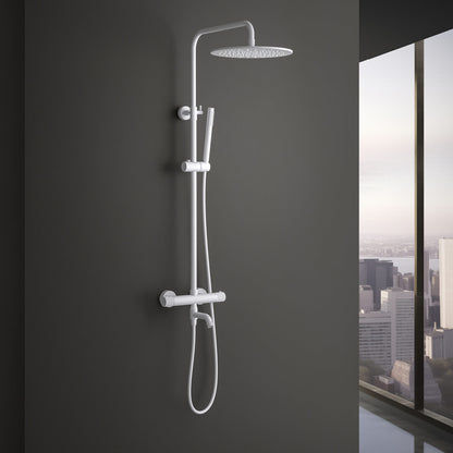 Aquavit Circular X  Matte White thermostatic shower column installed in a modern bathroom