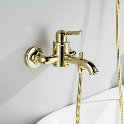 Aquavit Victoria polished gold bath shower mixer installed above a bathtub AT152200