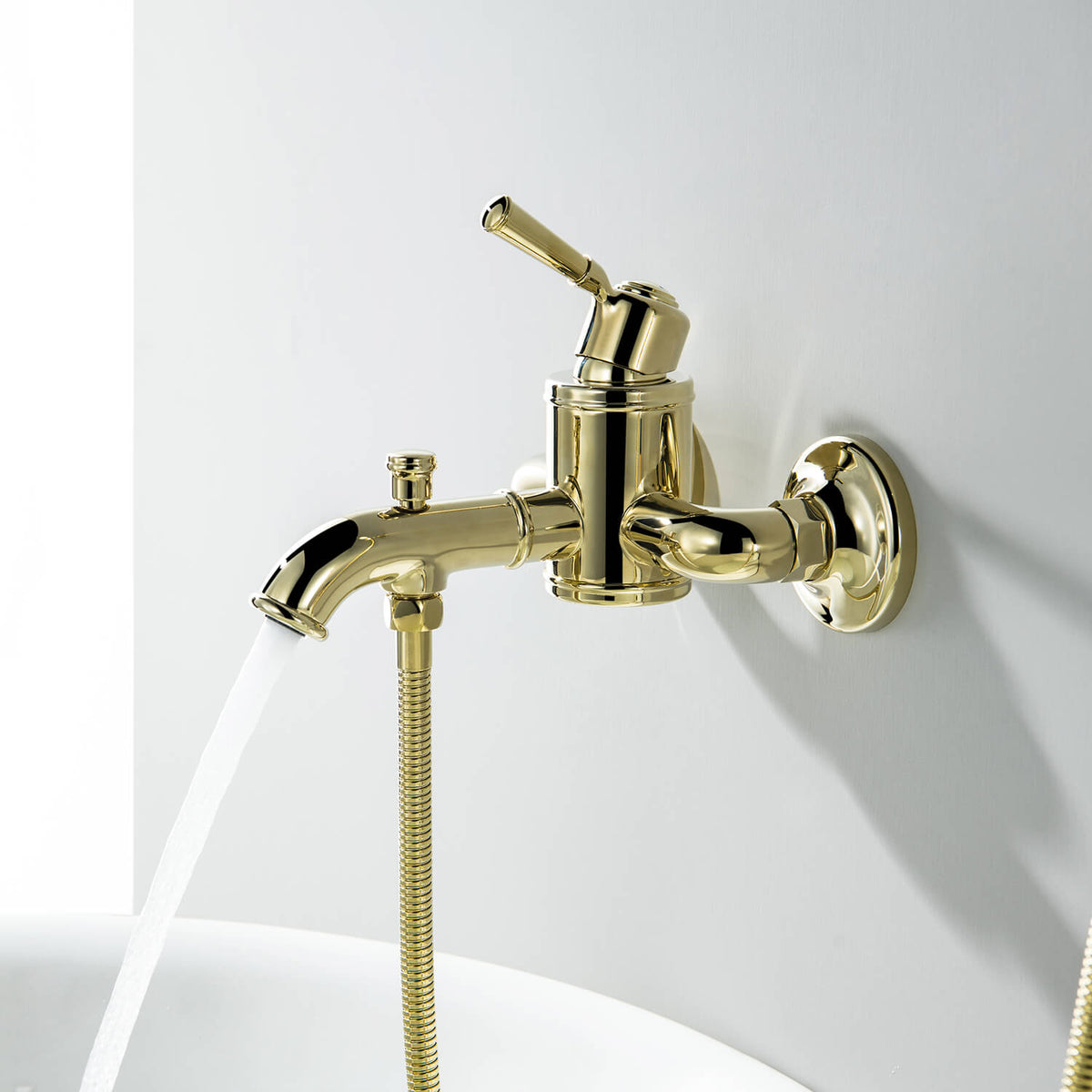 Aquavit Victoria polished gold wall-mounted bath mixer with running bath spout AT152200