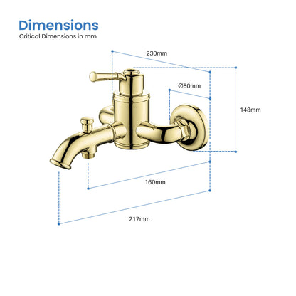 Aquavit Victoria polished gold bath shower mixer dimensions and measurements AT152200