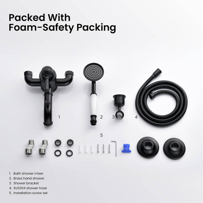 Aquavit Victoria matte black bath shower mixer set with components and installation hardware AT152201