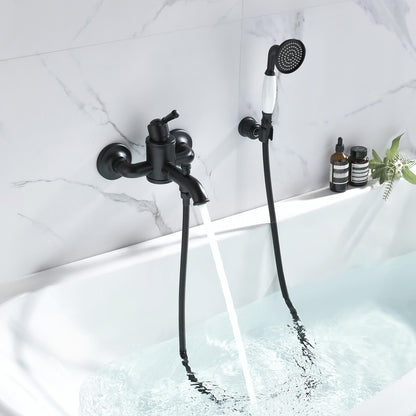 Aquavit Victoria matte black bath shower mixer set with bath spout and hand shower in use AT152201