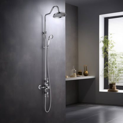 Aquavit Victoria chrome shower column with overhead rain shower in bathroom