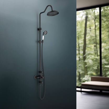 Aquavit Victoria matte black thermostatic shower column in luxury bathroom