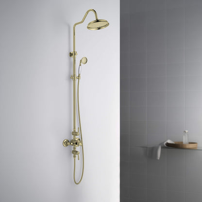 Aquavit Victoria brushed gold thermostatic shower column in modern bathroom