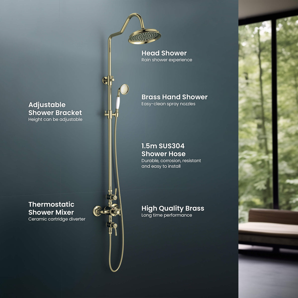 Aquavit Victoria thermostatic shower column components and features AT157201