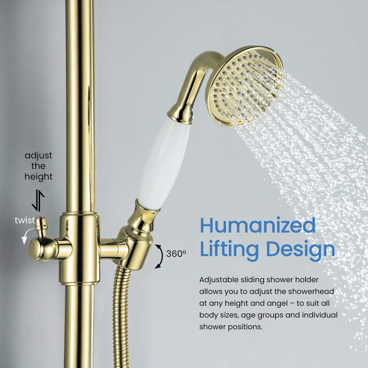 Aquavit Victoria adjustable brass hand shower bracket and shower rail