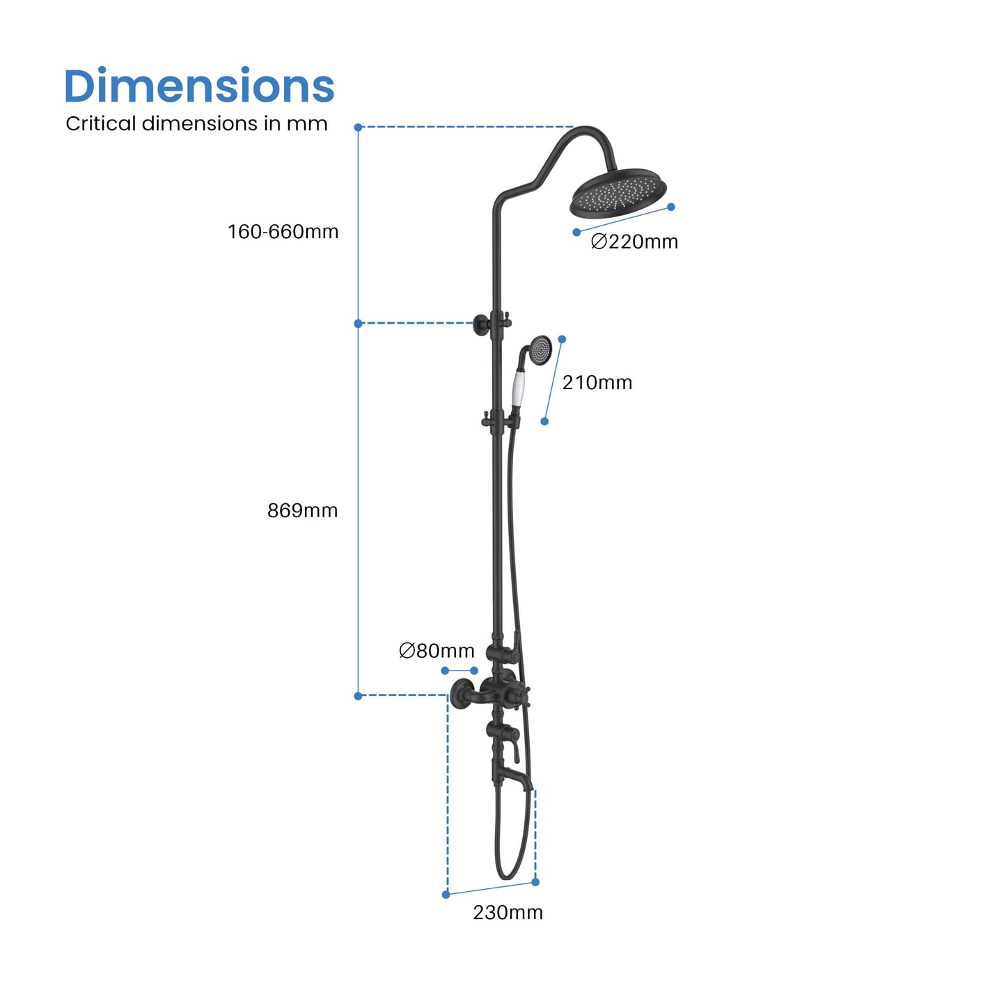 Aquavit Victoria AT157301 thermostatic shower column dimensions and installation drawing