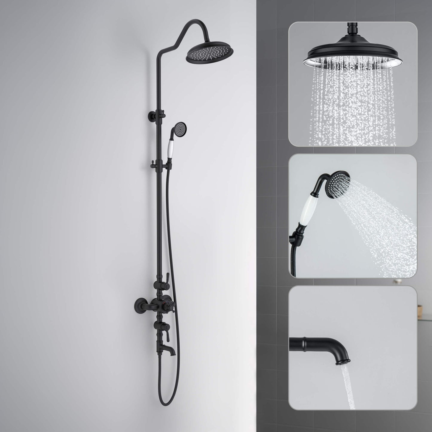 Aquavit Victoria three-outlet shower column with head shower hand shower and bath spout