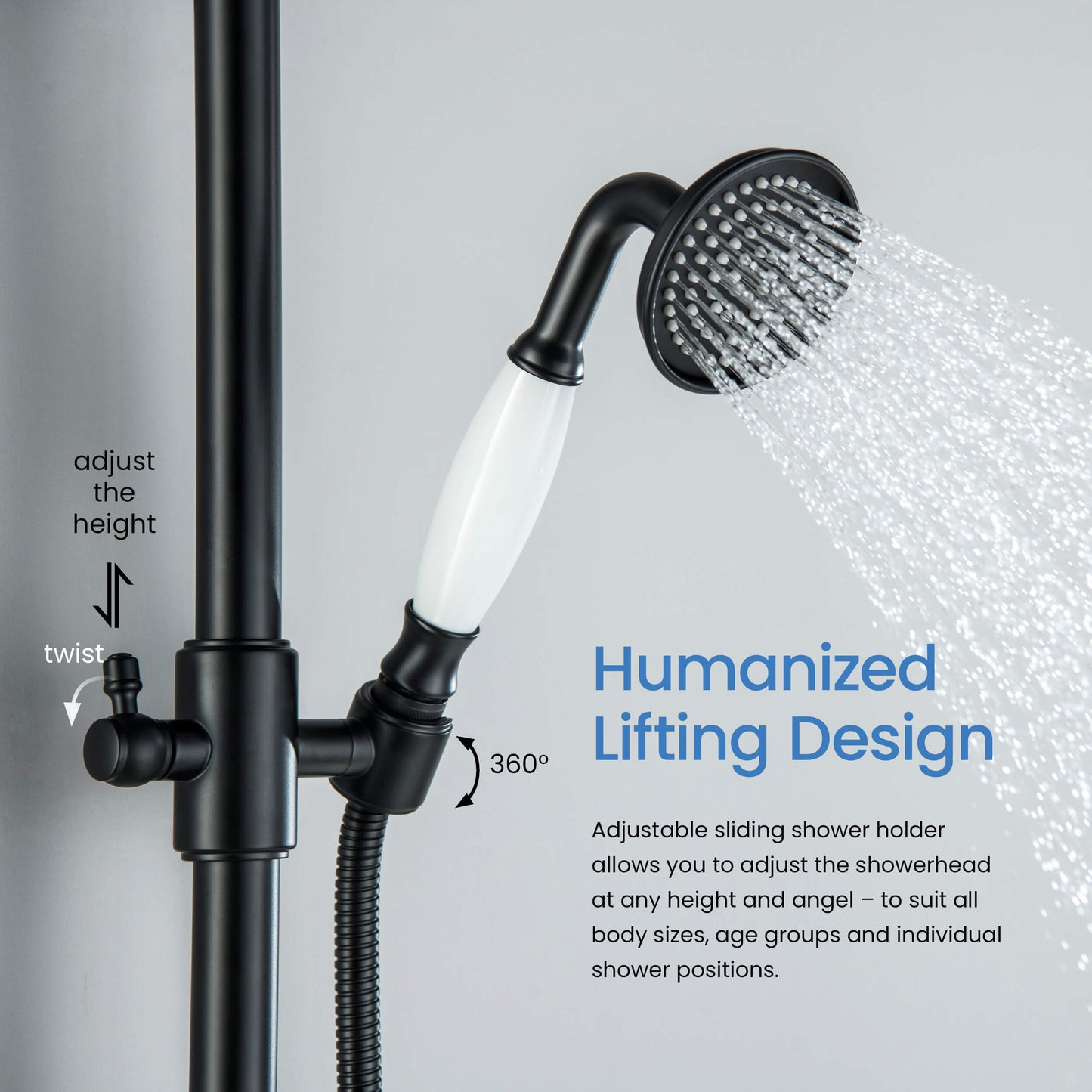 Aquavit Victoria adjustable brass hand shower bracket and shower rail