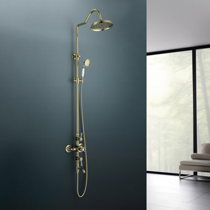 Aquavit Victoria Polished gold three-outlet shower column in contemporary bathroom