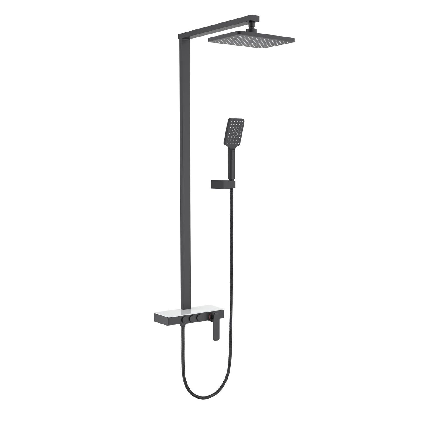 Aquavit Apple matte black push-button three-outlet shower column with storage shelf AT216401